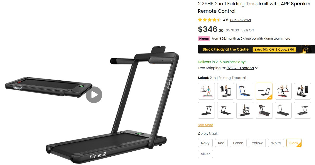 2.25HP 2 in 1 Folding Treadmill with APP Speaker Remote Control