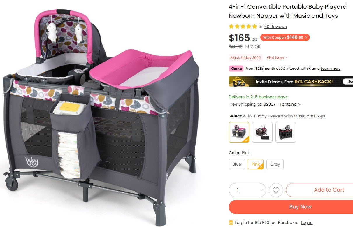 4-in-1 Convertible Portable Baby Playard Newborn Napper with Music and Toys