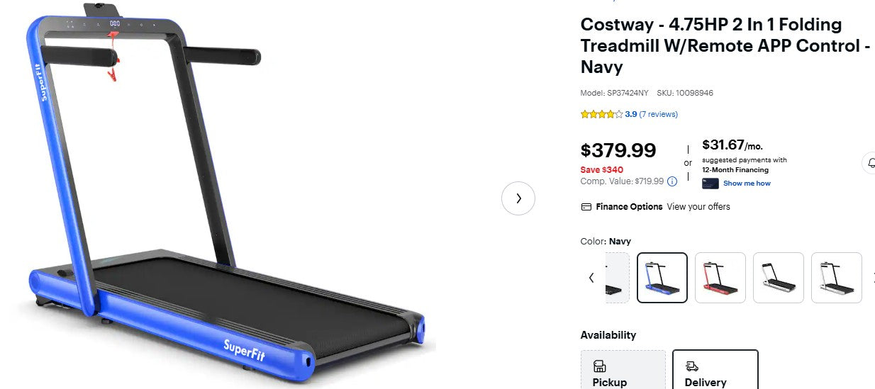 Costway - 4.75HP 2 In 1 Folding Treadmill W/Remote APP Control - Navy