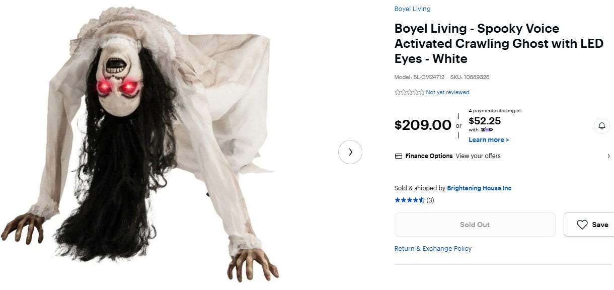 Boyel Living - Spooky Voice Activated Crawling Ghost with LED Eyes - White