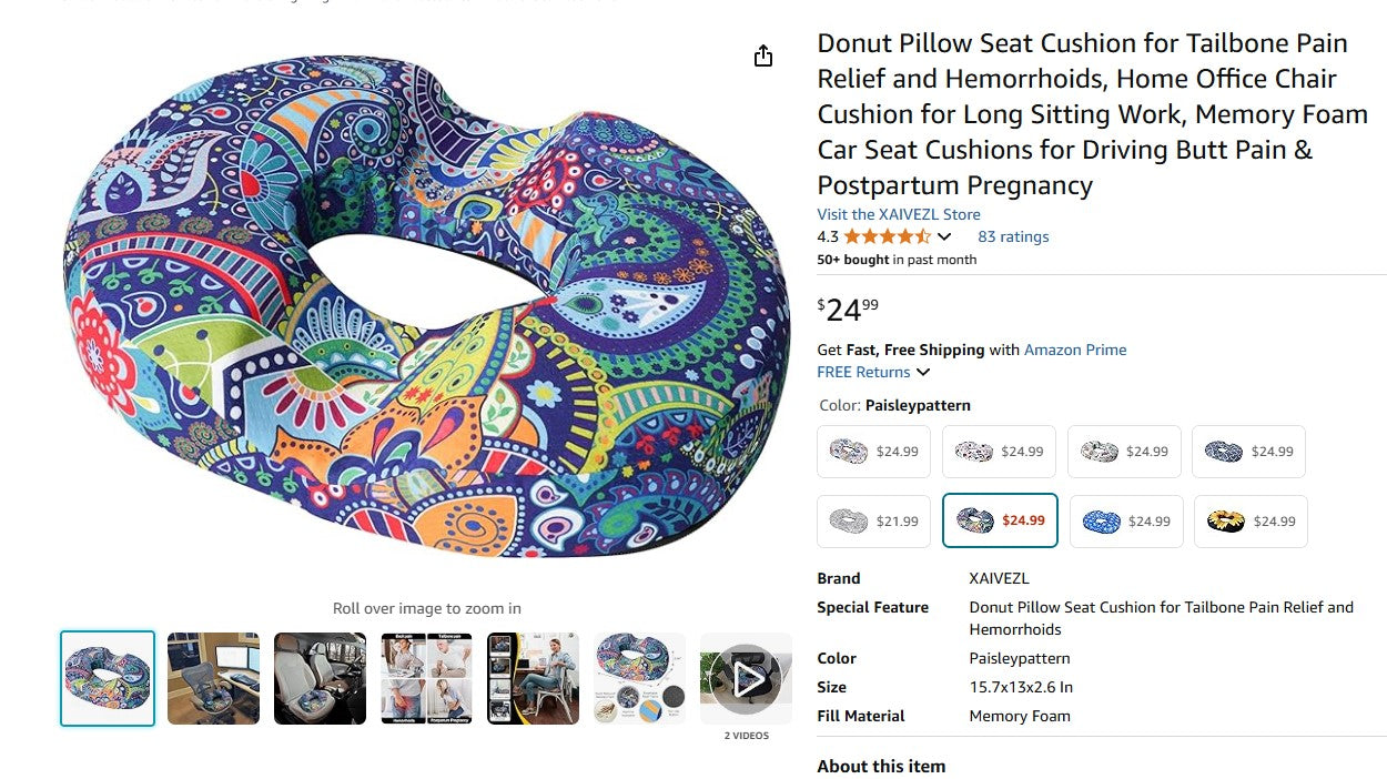 Donut Pillow Seat Cushion for Tailbone, Home Office Chair Cushion for Long Sitting Work