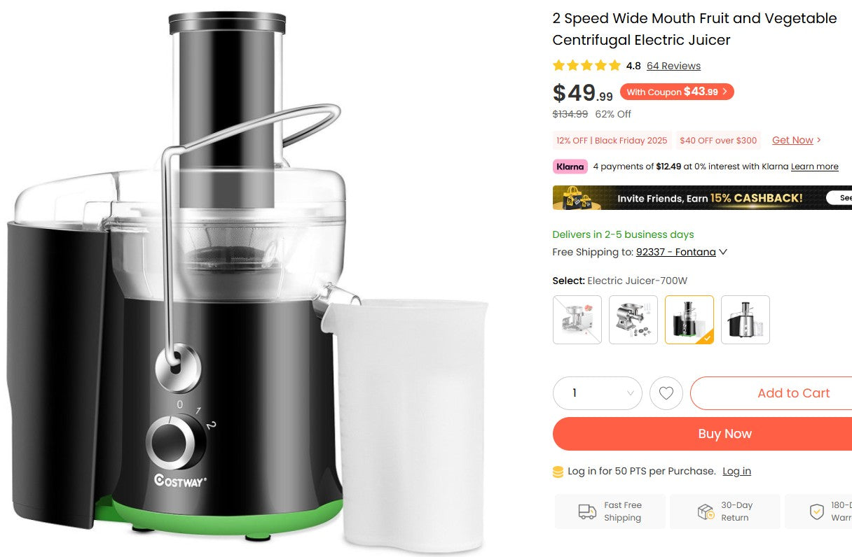 2 Speed Wide Mouth Fruit and Vegetable Centrifugal Electric Juicer
