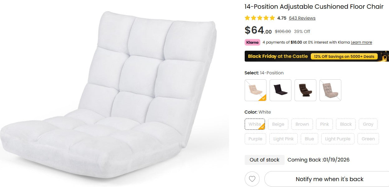 14-Position Adjustable Cushioned Floor Chair