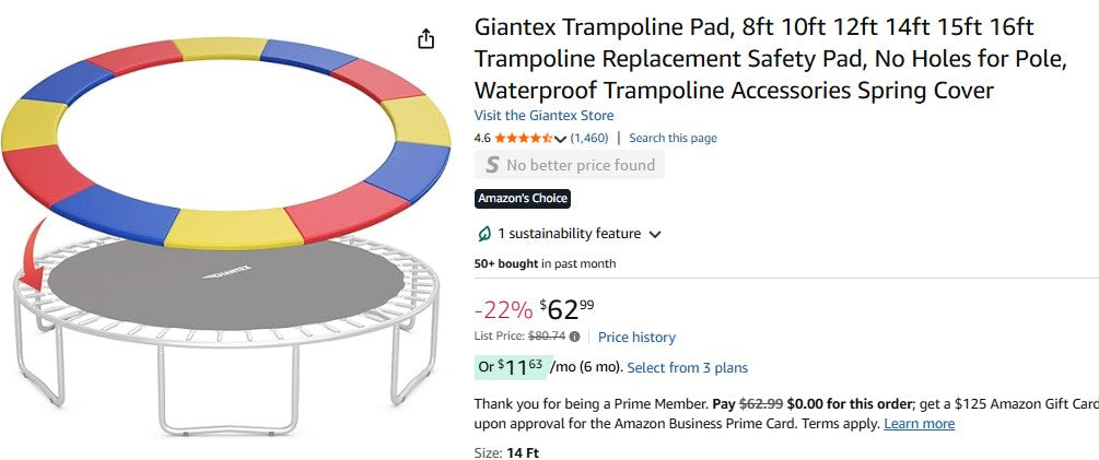 Giantex Trampoline Pad, 12ft-14ft Trampoline Replacement Safety Pad, No Holes for Pole