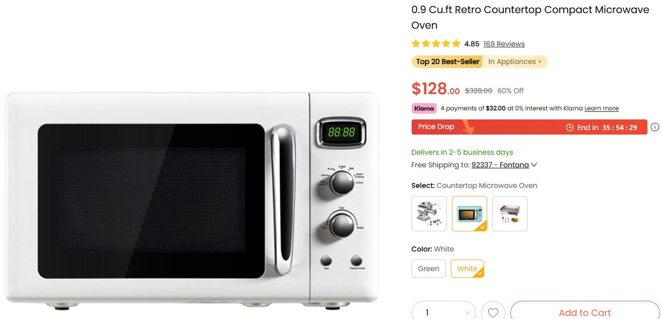 0.9 Cu.ft Retro Countertop Compact Microwave Oven
