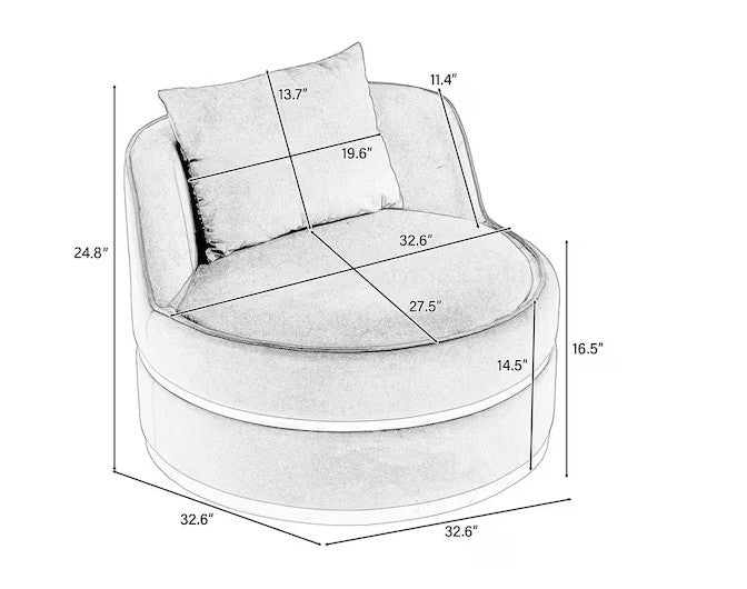 Beige Soft Velvet 360° Swivel Accent Chair, Barrel Chair with Pillow