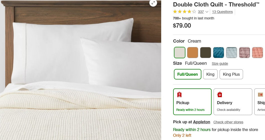 Double Cloth Quilt - Cream/Full/Queen