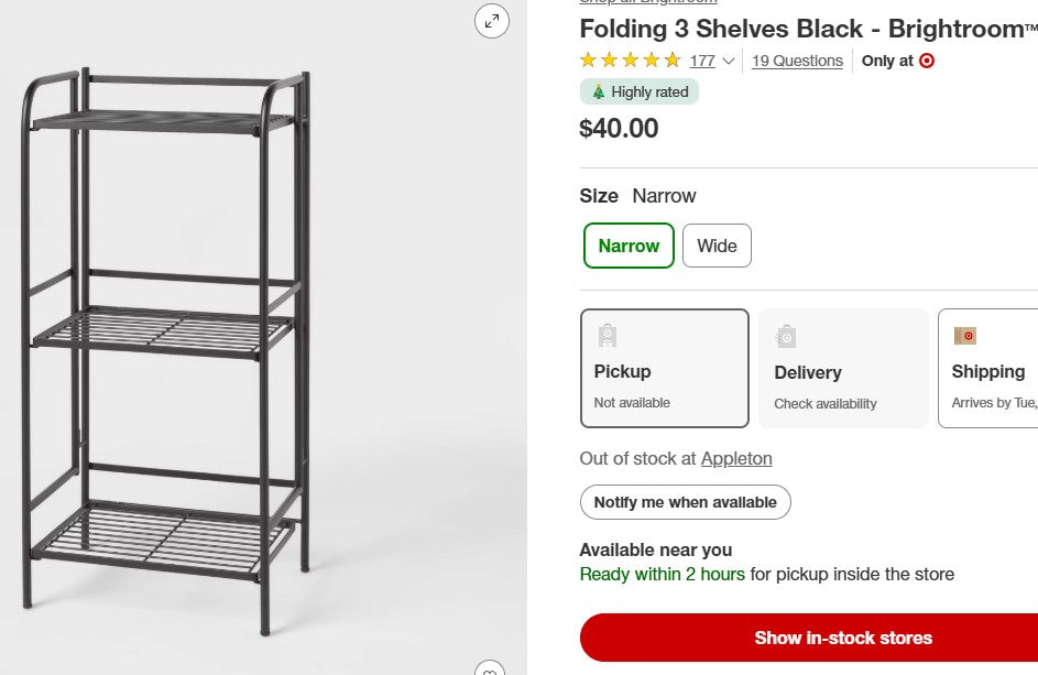 Folding 3 Shelves Black - Brightroom