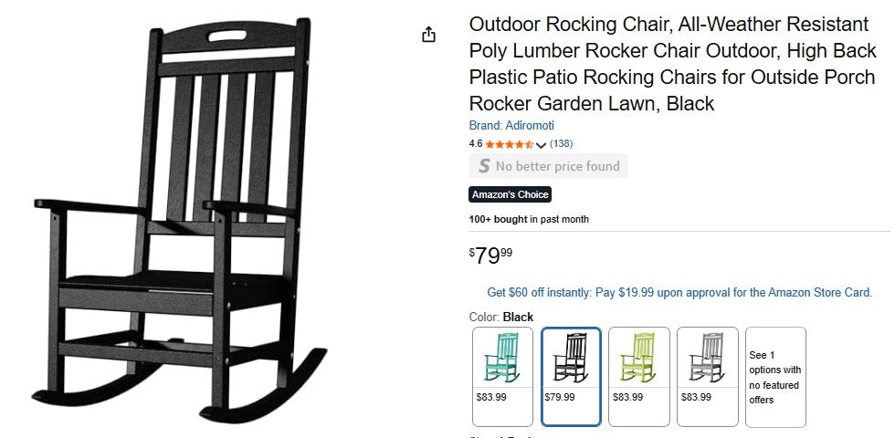 Outdoor Rocking Chair, All-Weather Resistant Poly Lumber Rocker Chair Outdoor
