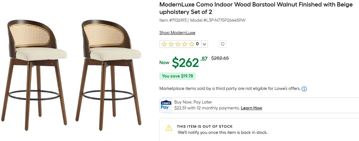 ModernLuxe Como Indoor Wood Barstool Walnut Finished with Beige upholstery Set of 2