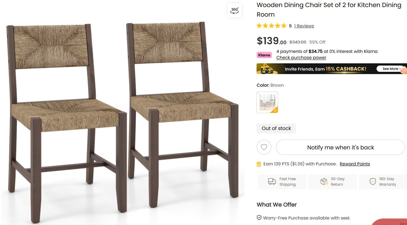 Wooden Dining Chair Set of 2 for Kitchen Dining Room