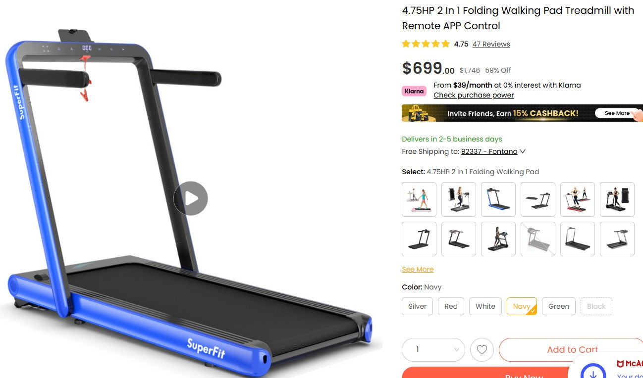 4.75HP 2 In 1 Folding Walking Pad Treadmill with Remote APP Control