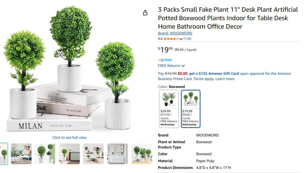 3 Pack Small Fake Plant 11" Desk Plant Artificial Potted Boxwood Plants Indoor for Table Desk