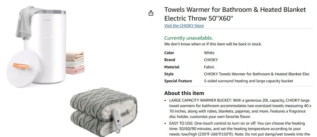 Towels Warmer for Bathroom & Heated Blanket Electric Throw 50''X60''