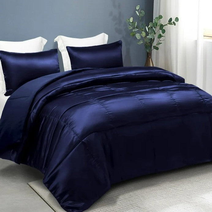 Whale Flotilla 3-Piece Reversible King Size Comforter Set, Soft Satin Comforter with 2 Pillowcases