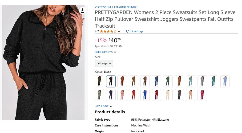 PRETTYGARDEN Womens 2 Piece Sweatsuits Set Long Sleeve Half Zip Pullover Sweatshirt Joggers