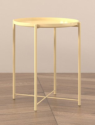 Yellow Round Small Side Table, Metal End Table with Removable Tray for Indoor Outdoor