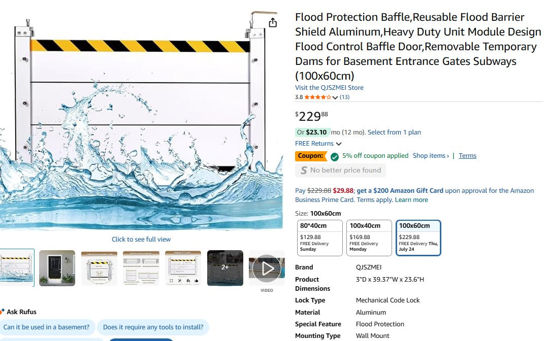 Flood Protection Baffle, Reusable Flood Barrier Shield Aluminum, Heavy Duty Unit Module Design