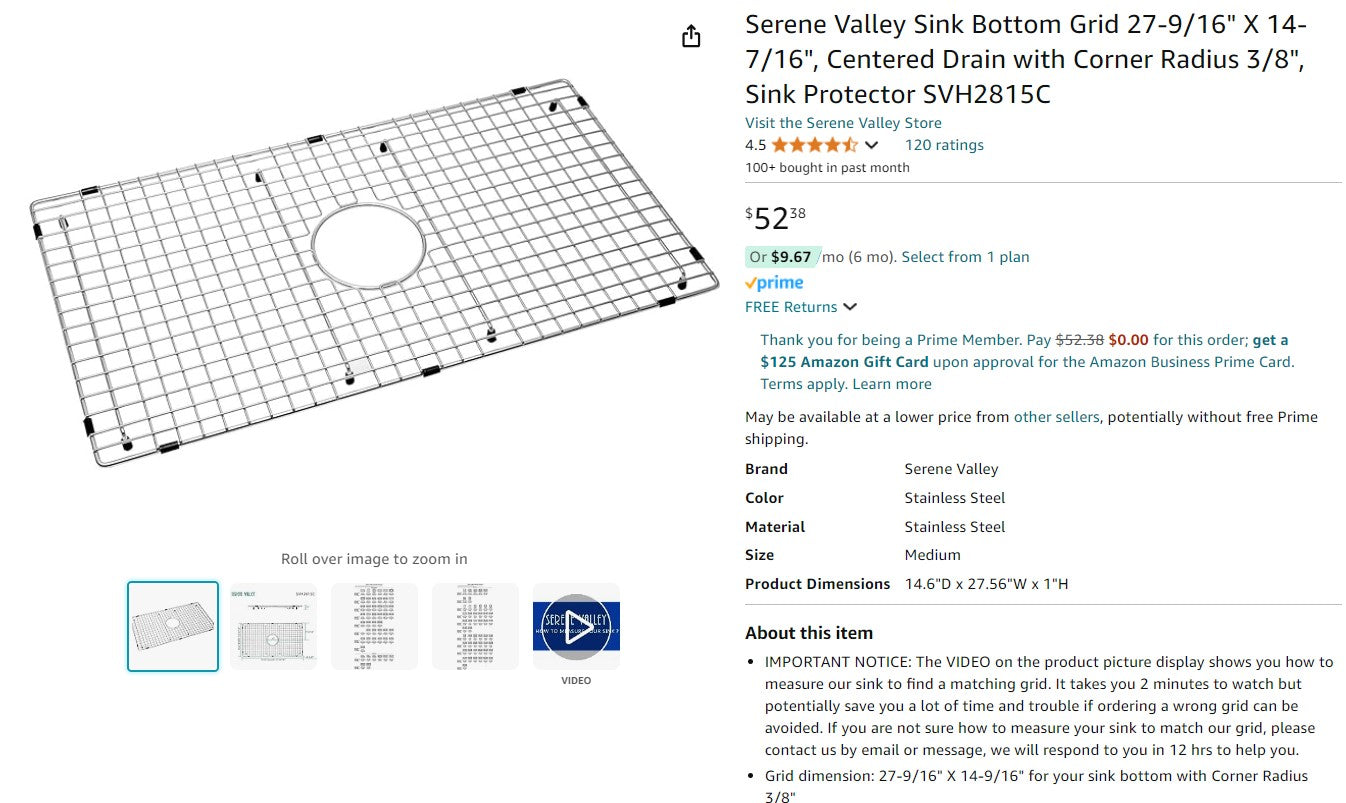 Serene Valley Sink Bottom Grid 27-9/16" X 14-7/16"