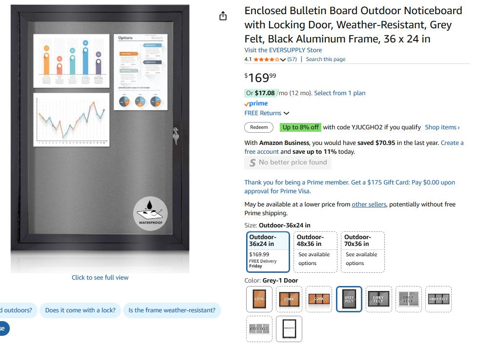 Enclosed Bulletin Board Outdoor Noticeboard - No Key for Lock