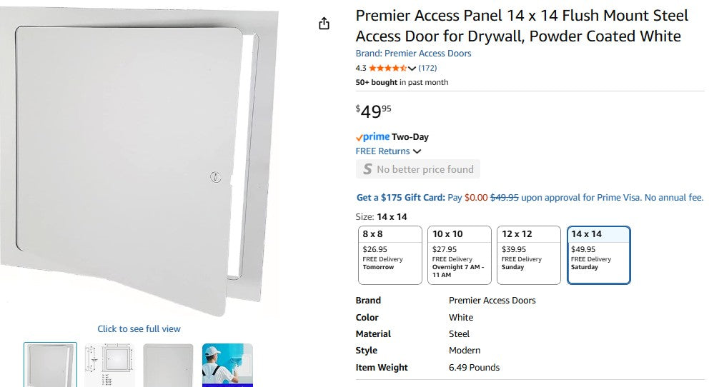 Premier Access Panel 14 x 14 Flush Mount Steel Access Door for Drywall, Powder Coated White