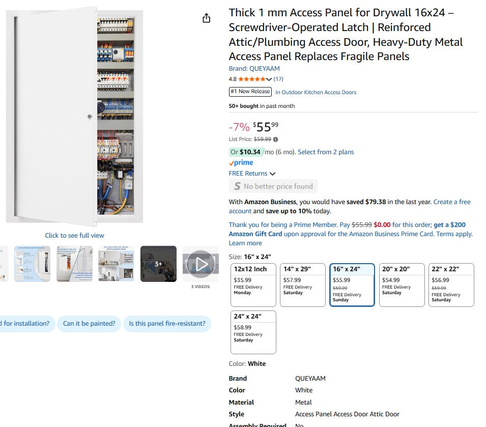 Thick 1 mm Access Panel for Drywall 16x24 – Screwdriver-Operated Latch | Reinforced