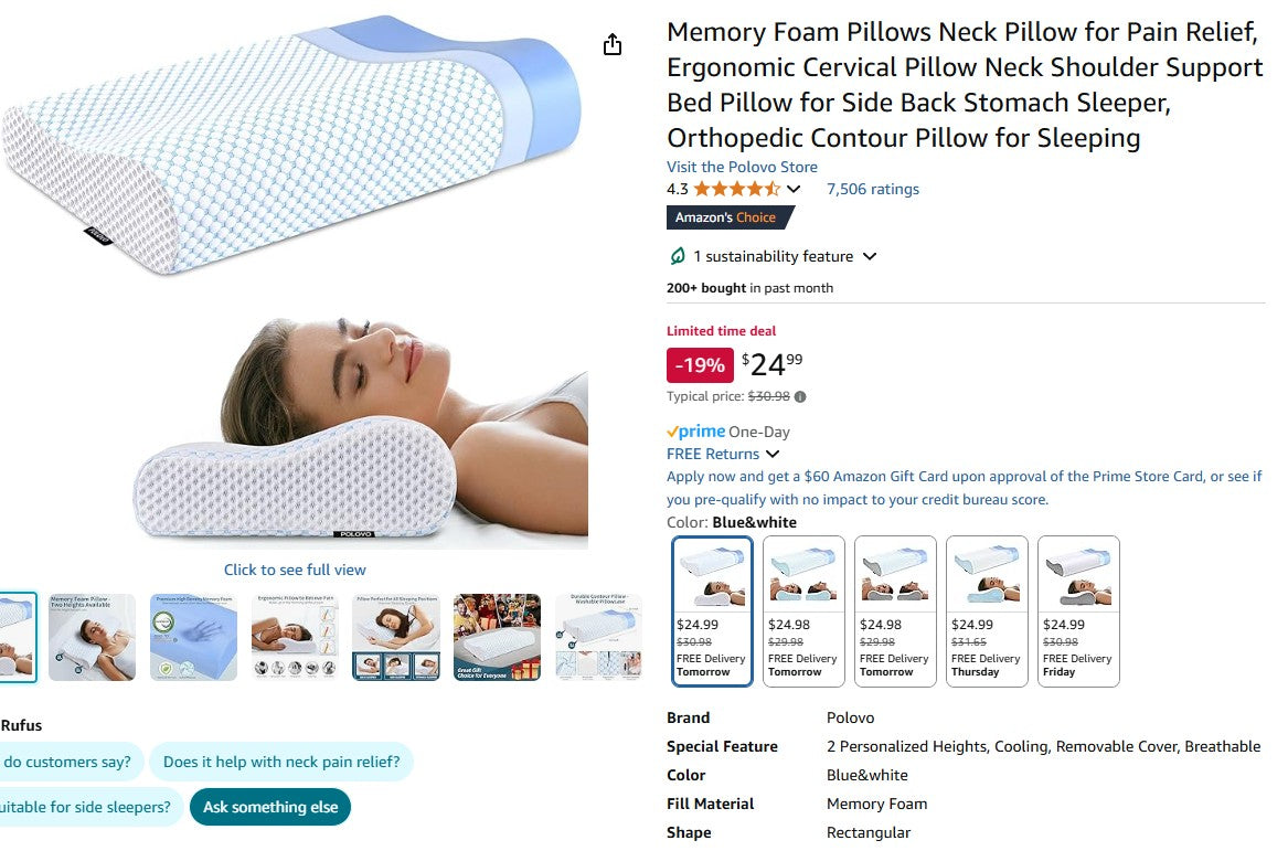 Memory Foam Pillows Neck Pillow for Pain Relief