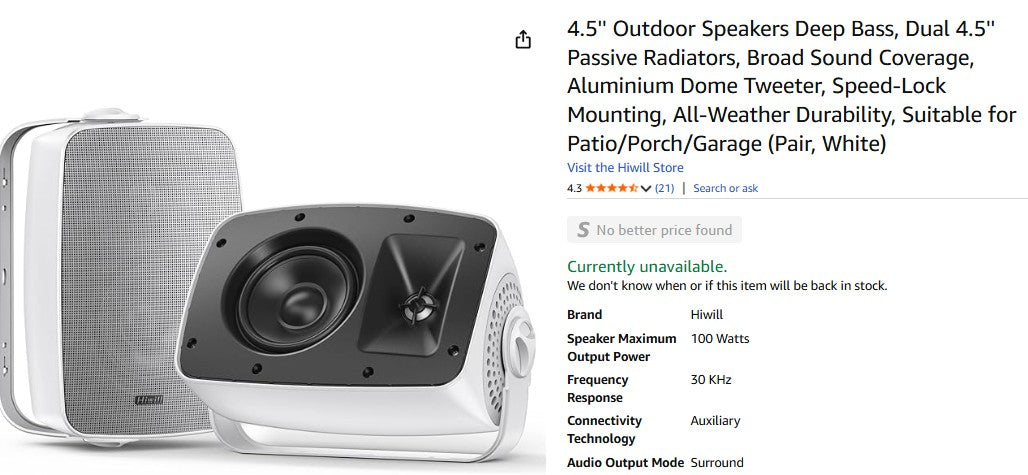 Black - 4.5'' Outdoor Speakers Deep Bass, Dual 4.5'' Passive Radiators, Broad Sound Coverage