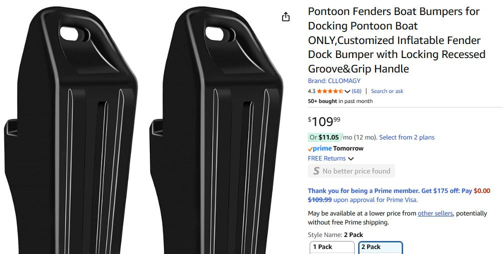 Pontoon Fenders Boat Bumpers for Docking Pontoon Boat ONLY