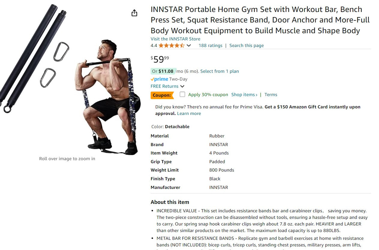 INNSTAR Portable Home Gym Set with Workout Bar