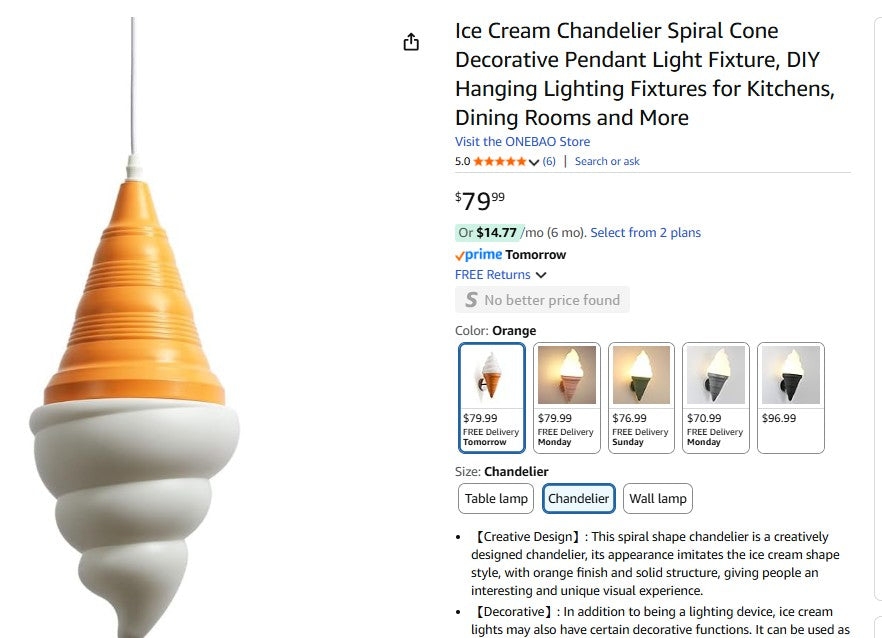 Ice Cream Chandelier Spiral Cone Decorative Pendant Light Fixture