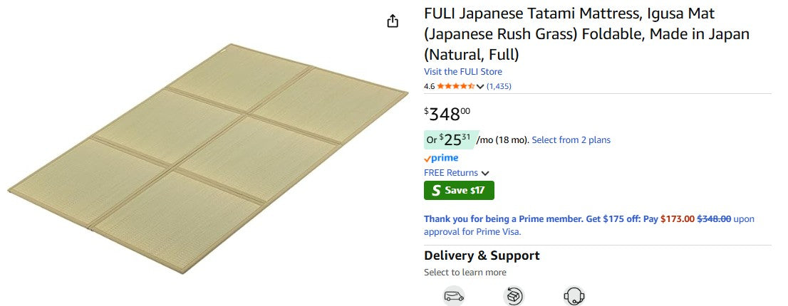FULI Japanese Tatami Mattress, Igusa Mat (Japanese Rush Grass) Foldable, (Natural, Full)