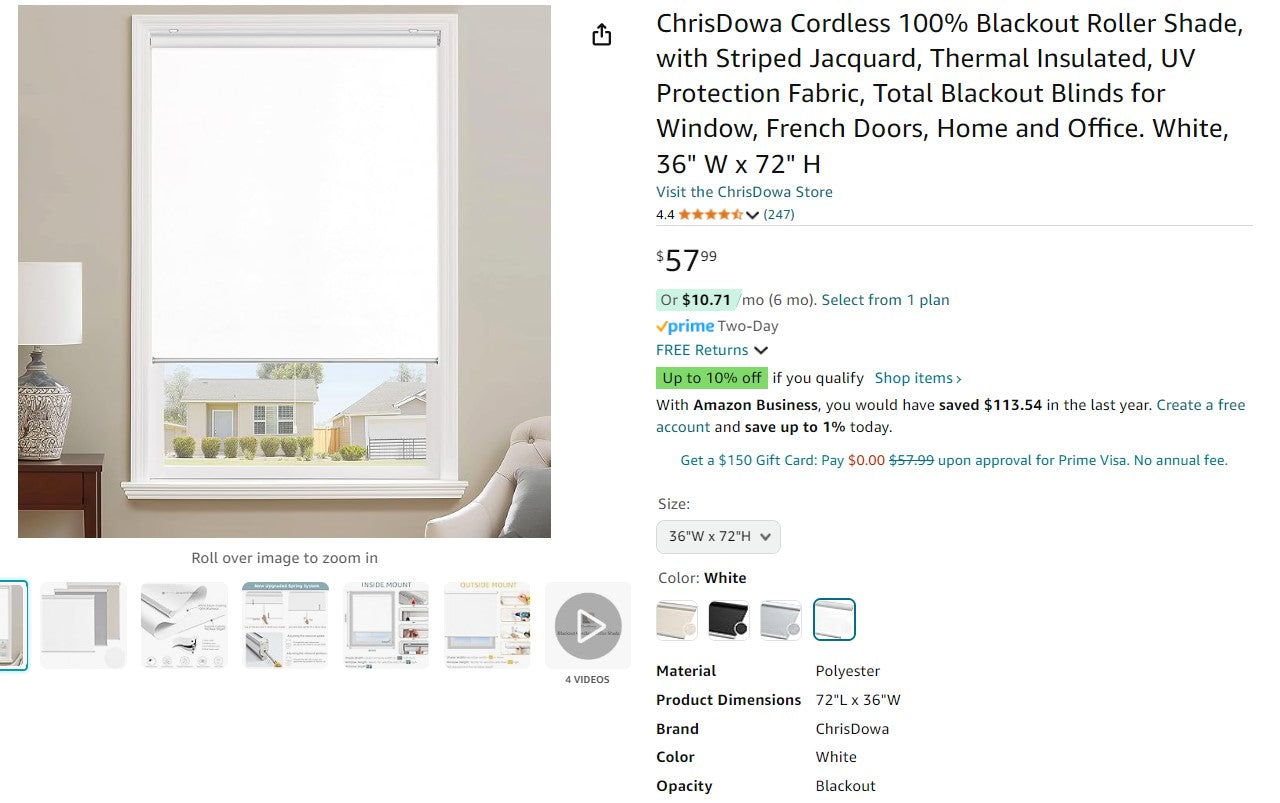 ChrisDowa Cordless 100% Blackout Roller Shade, with Striped Jacquard