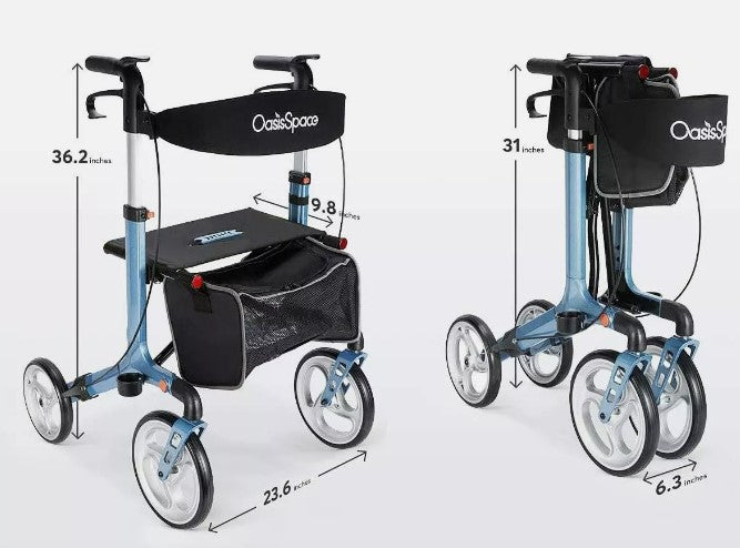 OasisSpace Aluminum Scooter w 10'' Wheels and Seat Compact Lightweight