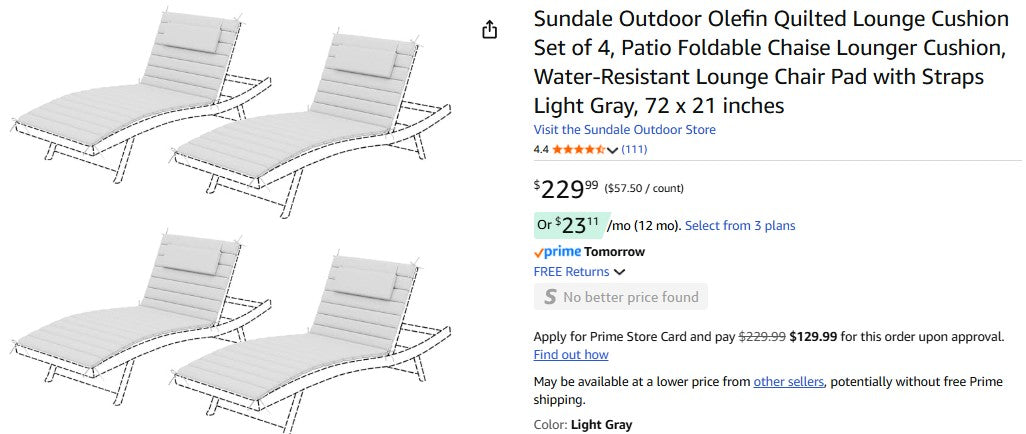 Sundale Outdoor Olefin Quilted Lounge Cushion Set of 4