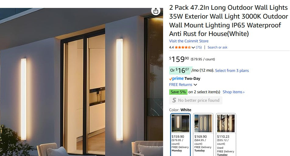 2 Pack 47.2In Long Outdoor Wall Lights 35W Exterior Wall Light 3000K Outdoor Wall Mount Lighting