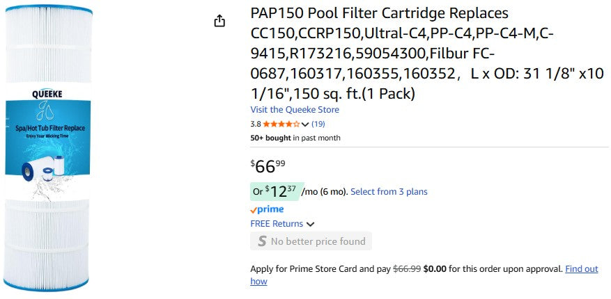 PAP150 Pool Filter Cartridge Replaces CC150,CCRP150