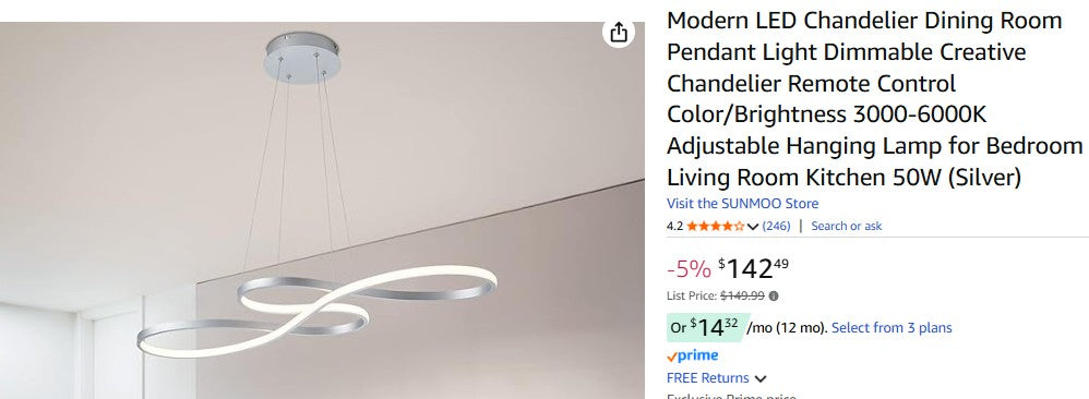 Modern LED Chandelier Dining Room Pendant Light Dimmable Creative Chandelier Remote Control