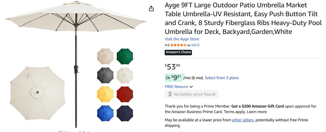 Ayge 9FT Large Outdoor Patio Umbrella Market Table Umbrella-UV Resistant, Easy Push Button Tilt and Crank