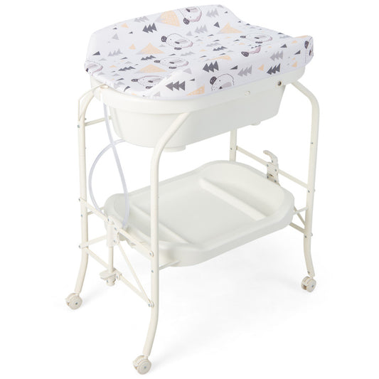 Folding Baby Changing Table with Bathtub and 4 Universal Wheels