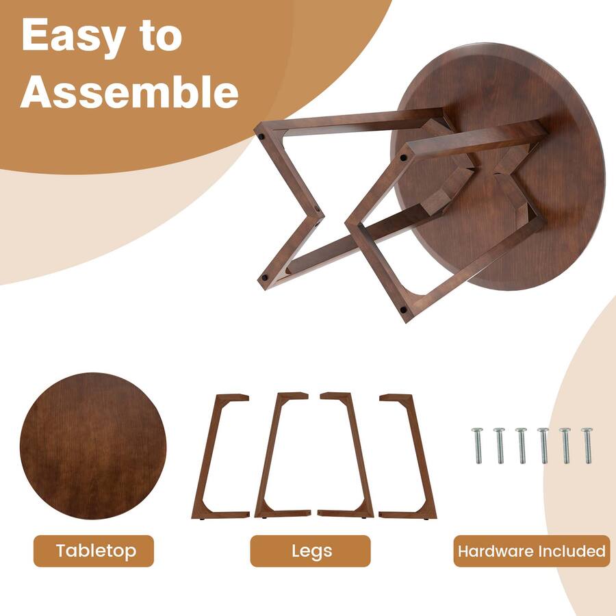 Costway - 24" Round Side Table Solid Rubber Wood End Table