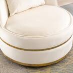 Beige Soft Velvet 360° Swivel Accent Chair, Barrel Chair with Pillow
