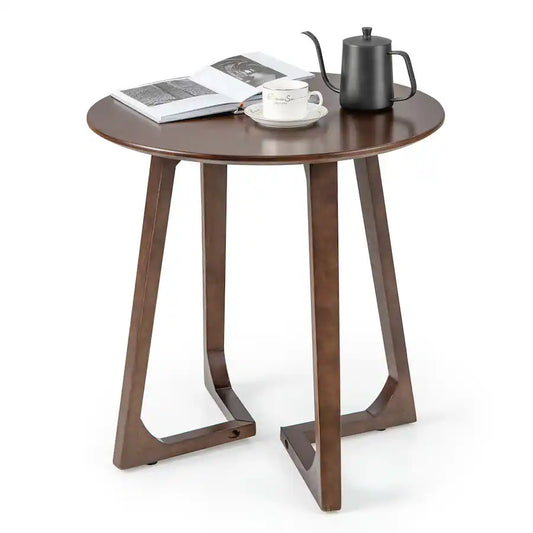 Costway - 24" Round Side Table Solid Rubber Wood End Table