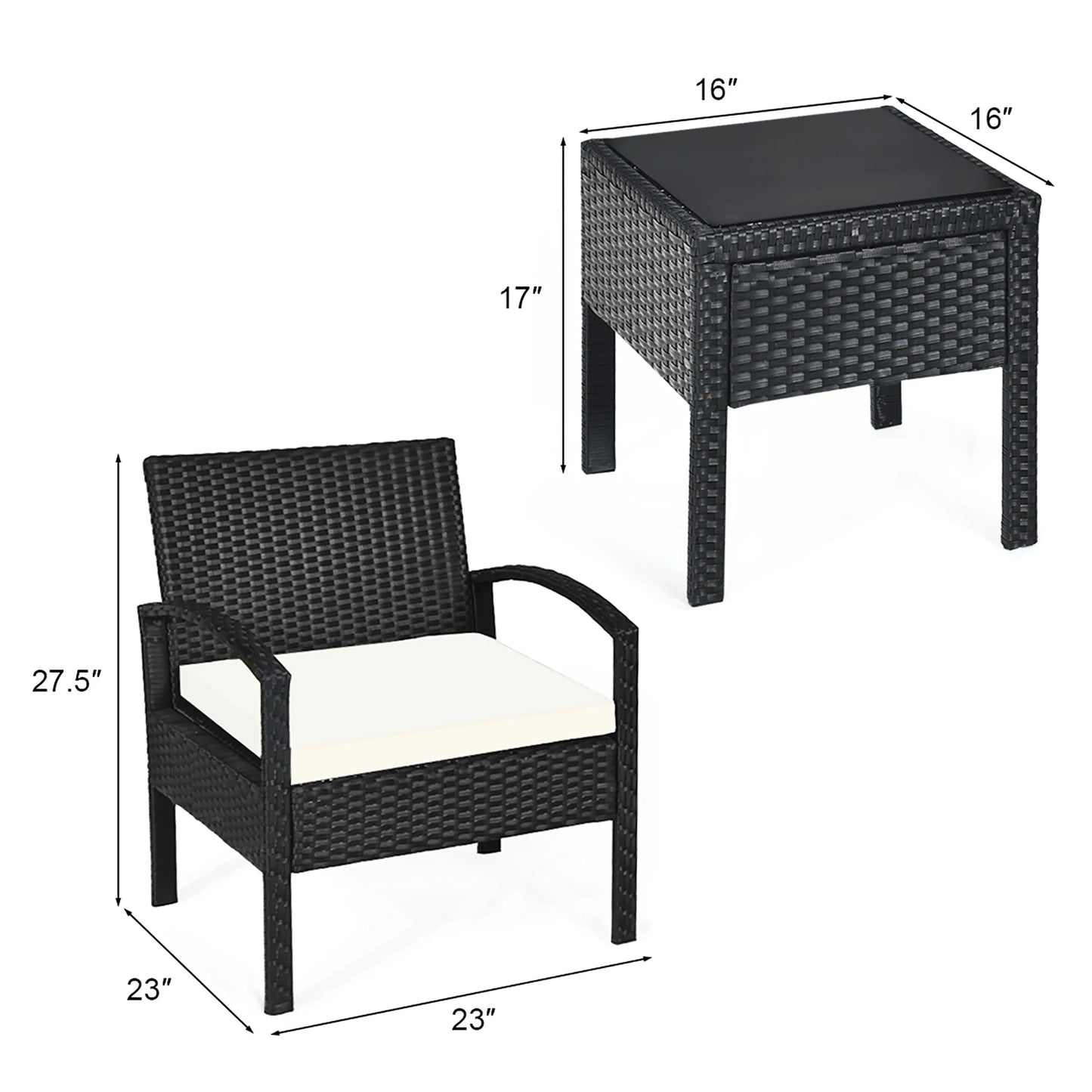 Costway 3 Pieces Rattan Patio Furniture Set with Cushion Outdoor in Black