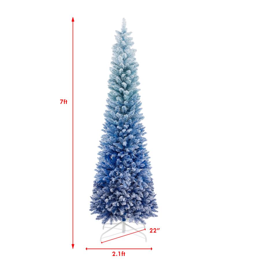 BreeBe - Snowy Gradient 7FT Xmas Tree – Full Artificial Flocked Christmas Tree - Blue