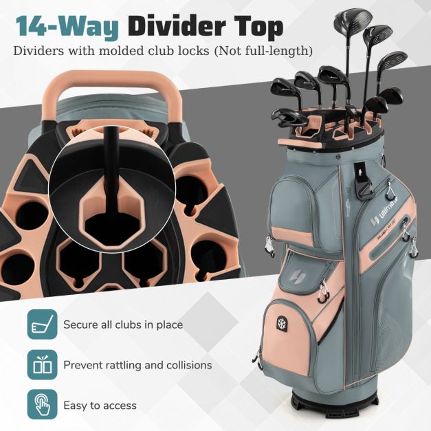 Golf Cart Bag Molded Lock Top Golf Bag with 14-Way Dividers
