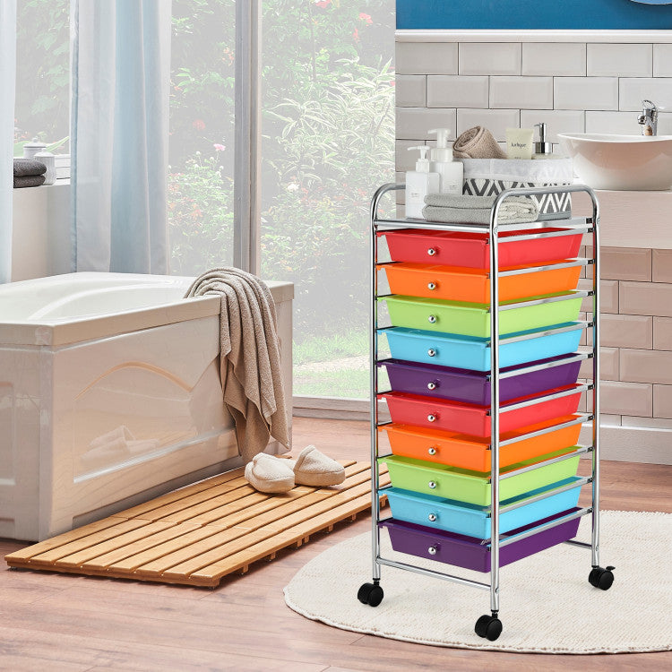 10 Drawer Rolling Storage Cart Organizer with 4 Universal Casters