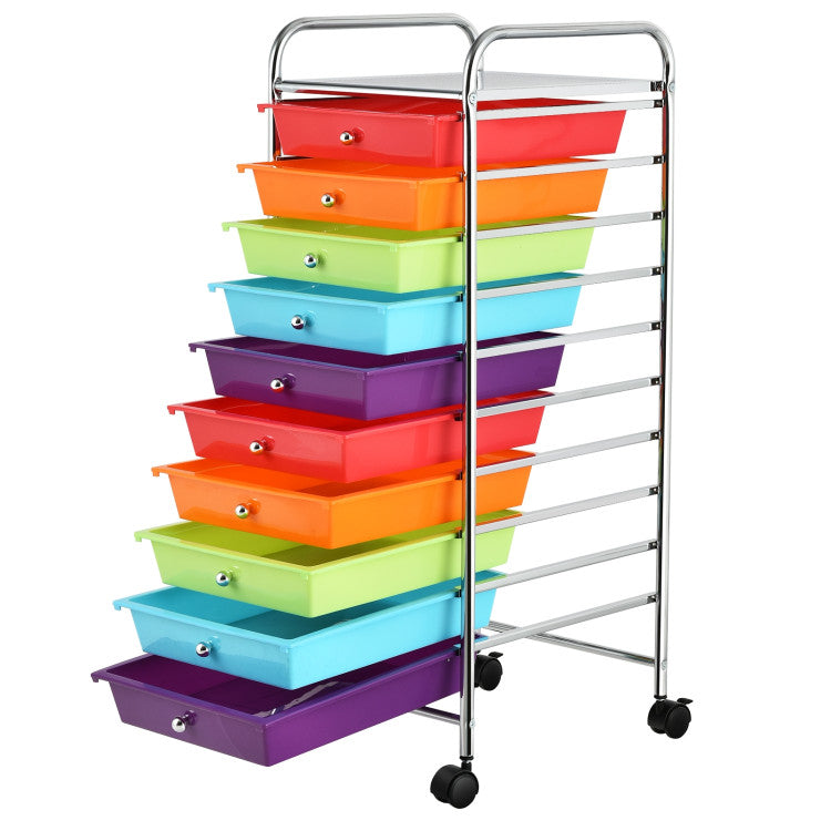 10 Drawer Rolling Storage Cart Organizer with 4 Universal Casters