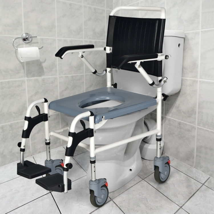 4-in-1 Bedside Commode Wheelchair with Detachable Bucket