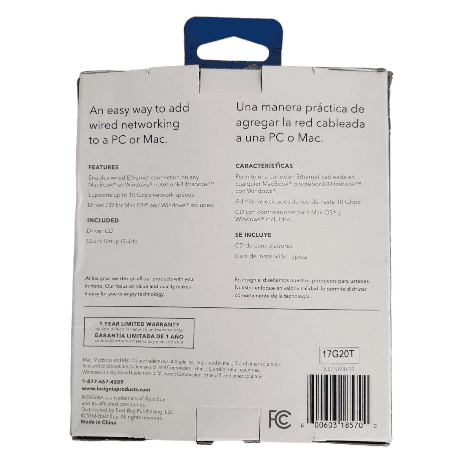 a package for a computer with a blue handle